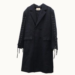 R: shemiste Navy Pinstripe Single-Breasted Coat